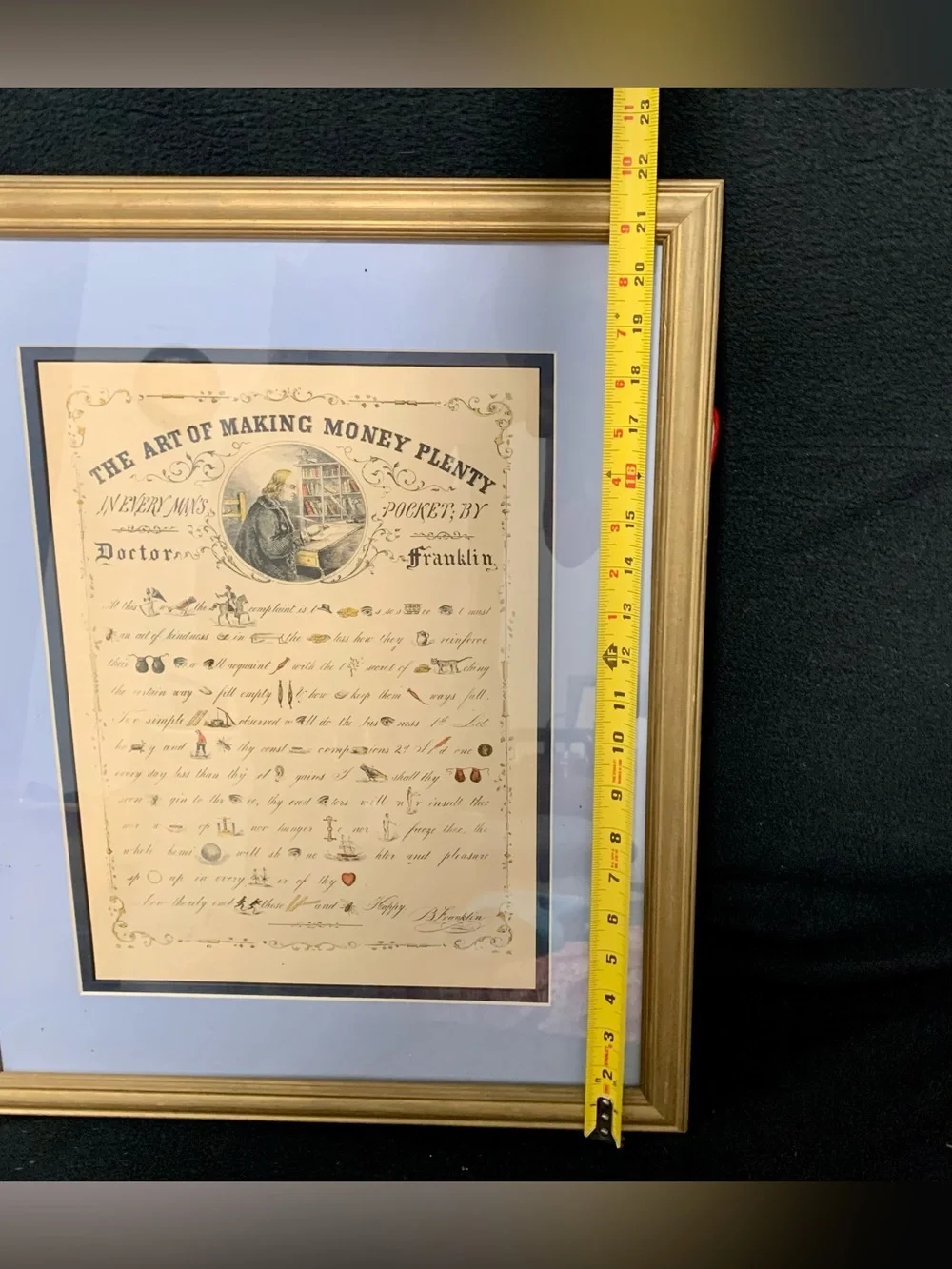 Benjamin Franklin “The Art of Making Money Plenty” Framed Rebus Print